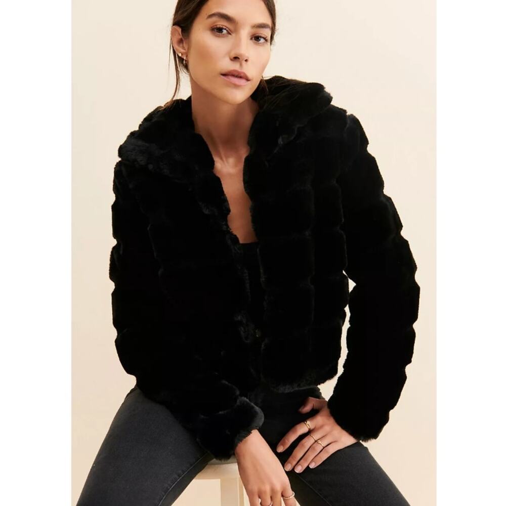Blank NYC Superstar Faux Fur Jacket Womens 2X Black Luxury Cropped
